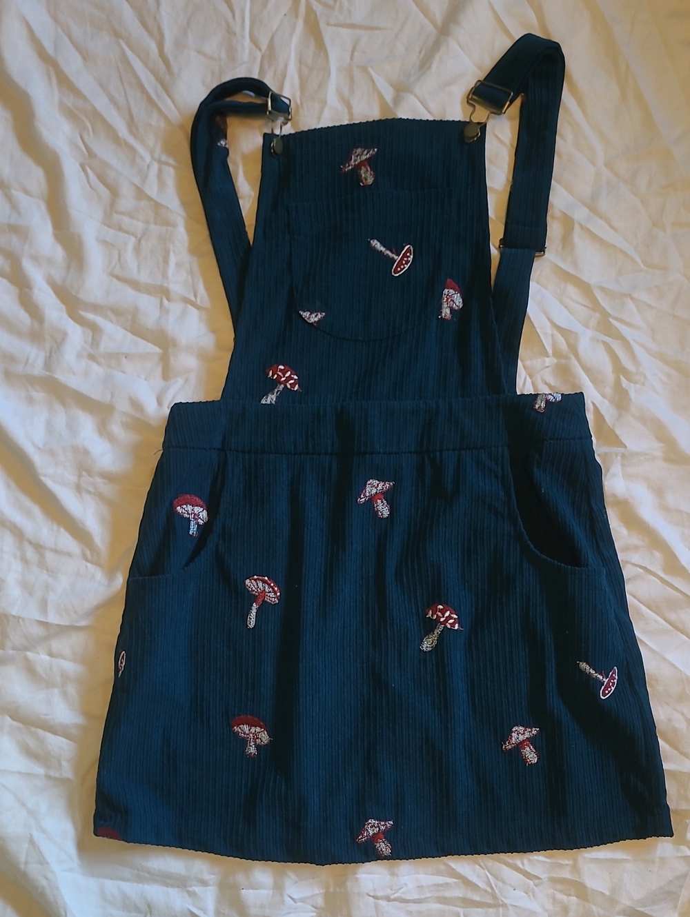 Cider Teal Corduroy Embroidered Pinafore